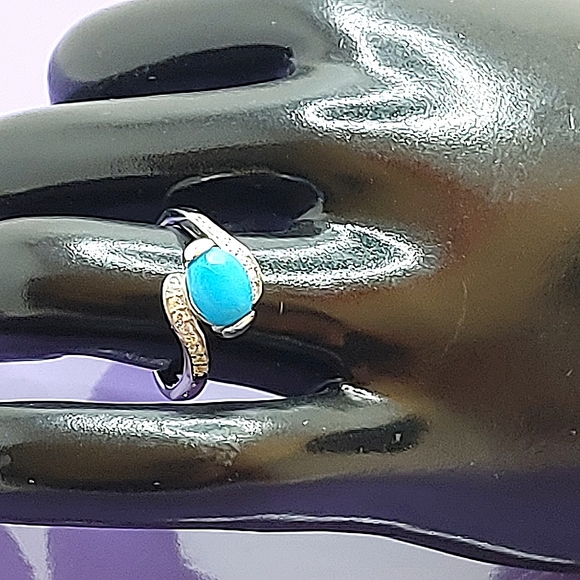 Natural Oval Blue Turquoise 8x6mm & Cz 925 Sterling Silver Ring 6 - Picture 8 of 11